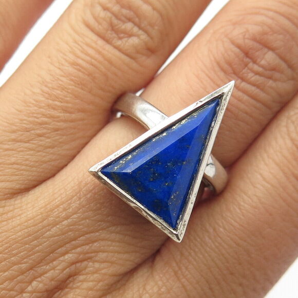 Other - 925 Sterling Silver Chuck Clemency Real Lapis Lazuli Gem Triangle Ring Size 6.5